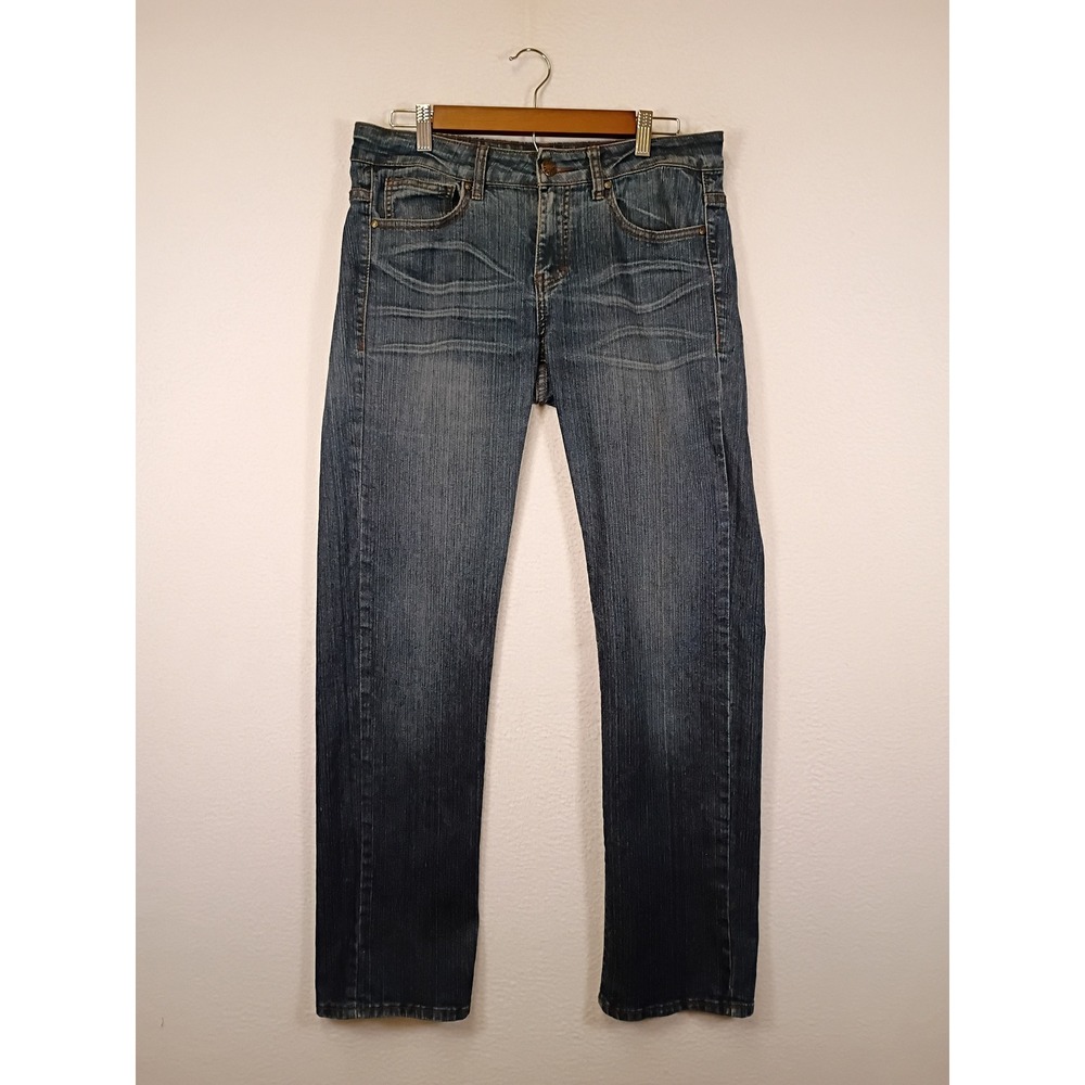 Y2K Bogari Women Size 4 Blue Dark Wash Whiskered Straight Leg Jeans